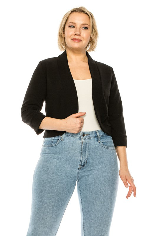 Plus size, solid, waist length blazer cardigan