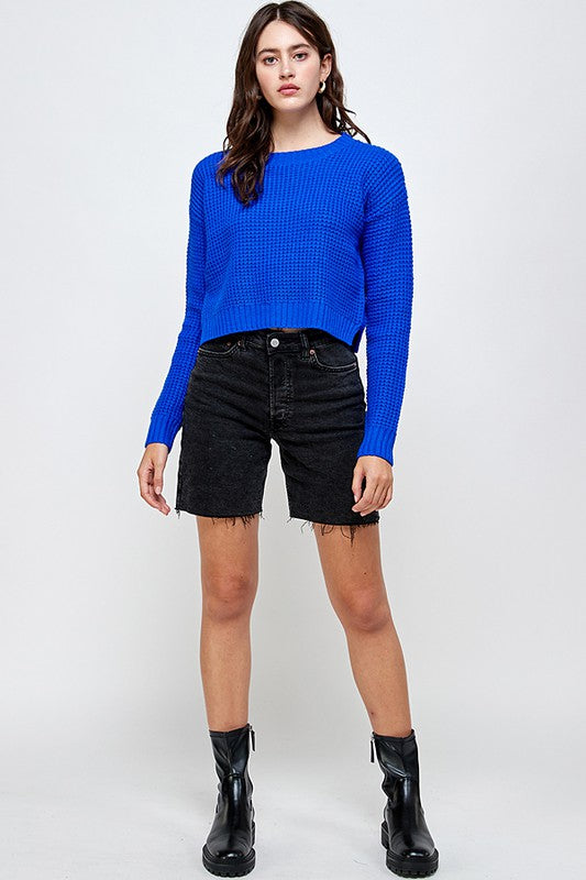 Waffle Knitted Cropped Sweater Top