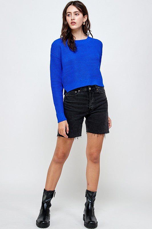 Waffle Knitted Cropped Sweater Top