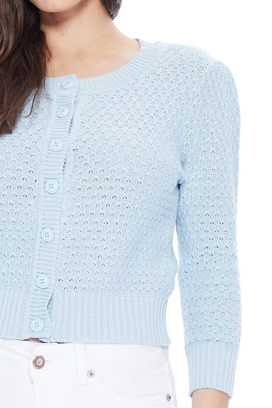 Cute Pattern Cropped Cardigan Sweater  3/4 Sleeve