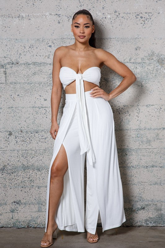 Cropped Bustier and Wide-Pleated Pants Set