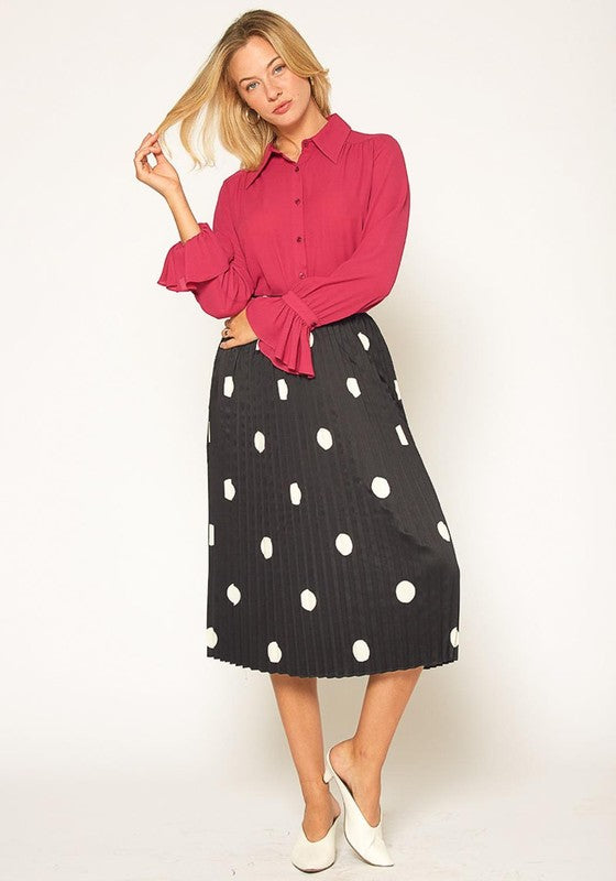 Pleione Polka Dot Pleated Midi Skirt in XS XL Pack