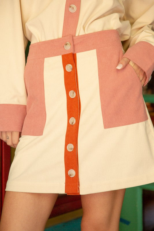 Color Block Corduroy Skirt