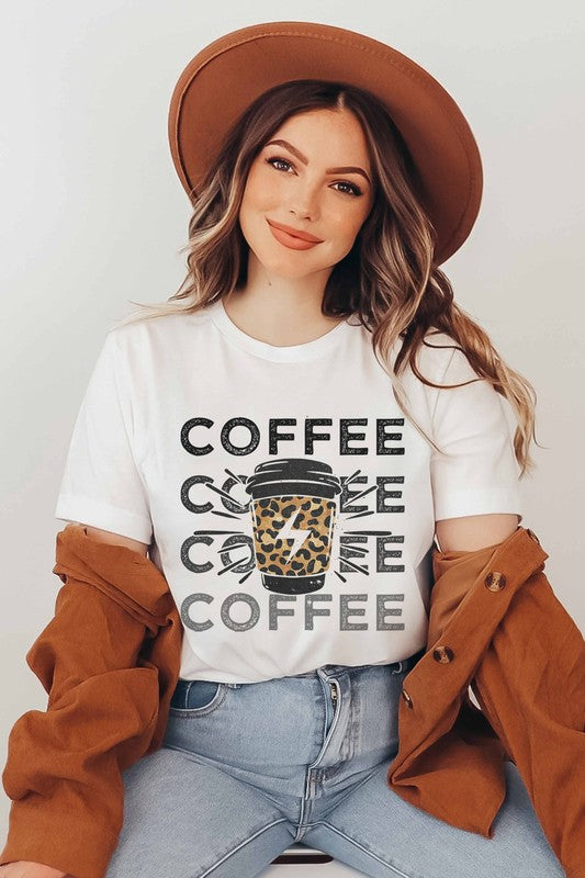 Coffee Lighting Leopard Graphic Tee Plus Size