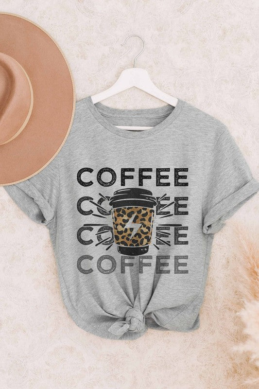 Coffee Lighting Leopard Graphic Tee Plus Size