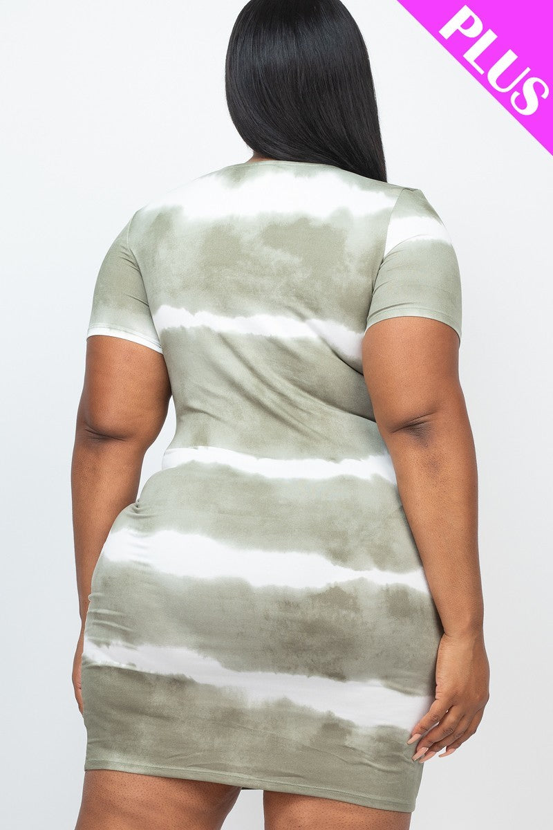 Plus Size Stripe Tie-dye Printed Midi Dress